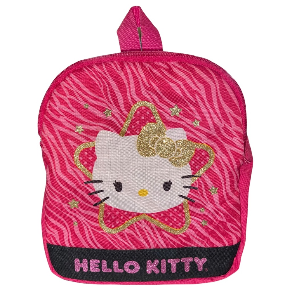 1976, 2013 Sanrio Hello Kitty Mini Backpack Pink & Gold Glitter 10" x 9" #97208